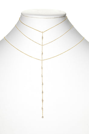 ZOE 14K GOLD THREE TIER DIAMOND BEZEL NECKLACE